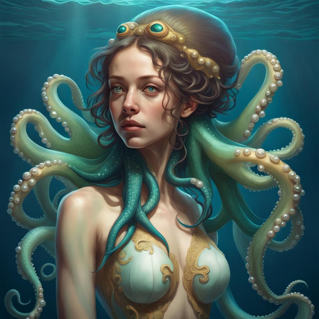 Octopus Girl Hybrid in Photorealistic Underwater Portrait