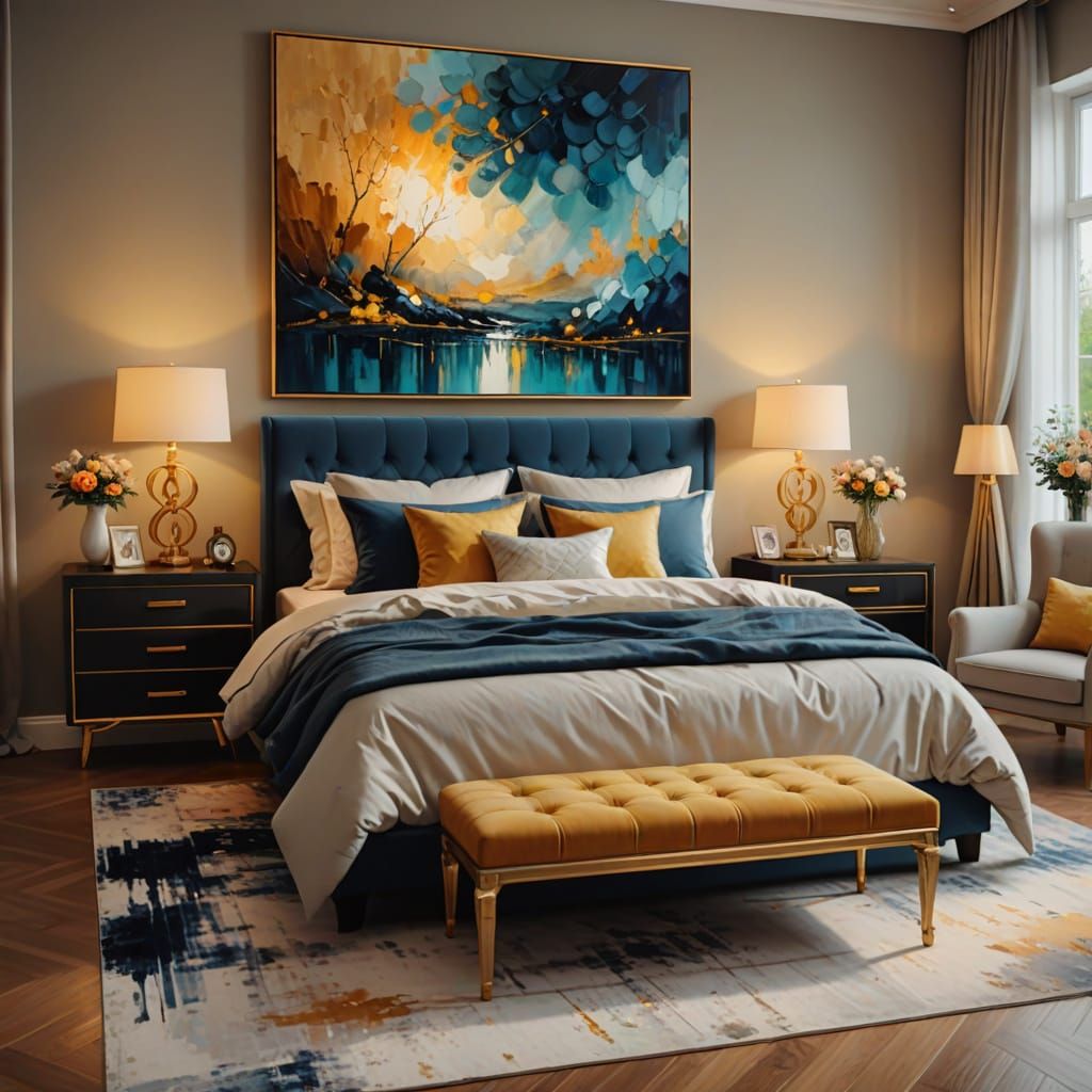 Cozy Luxury Bedroom in Vibrant Oil Painting Style