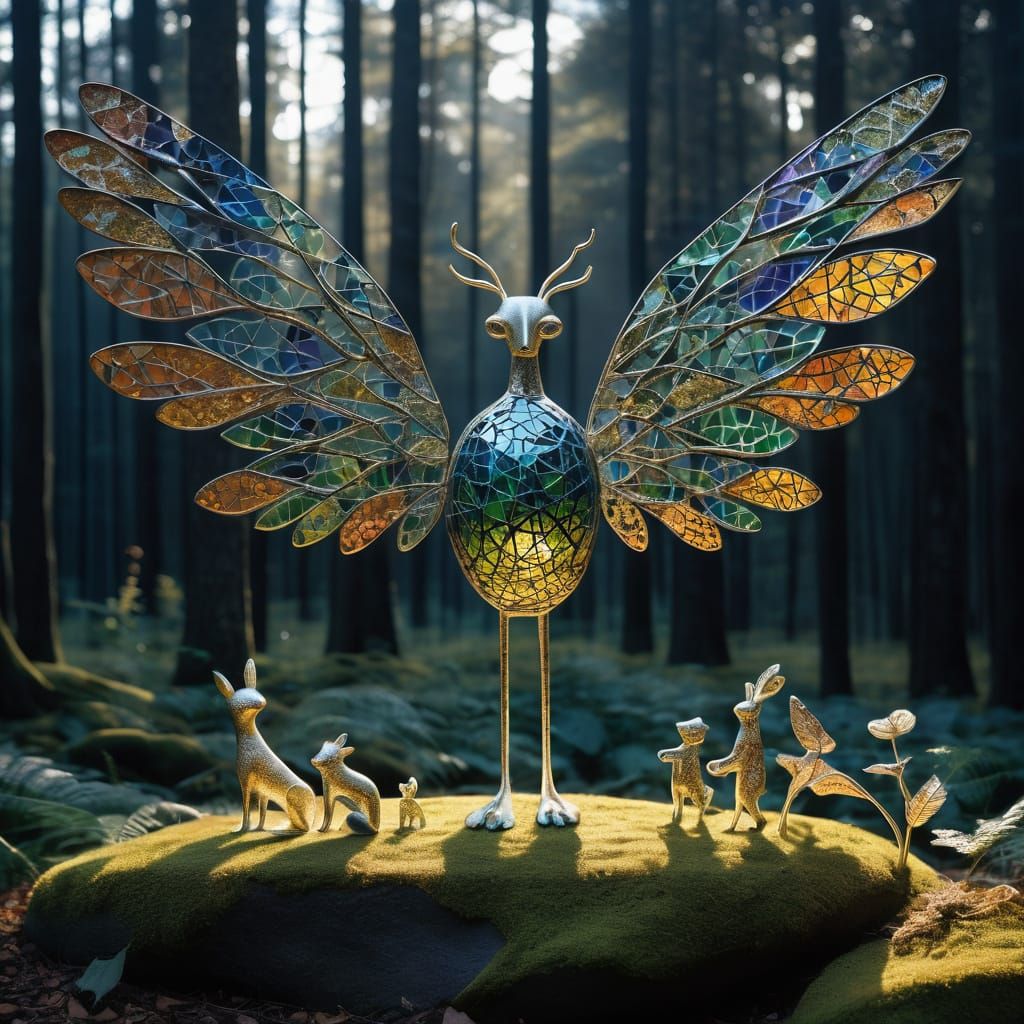 Surreal Sculpture in Golden Period Style with Majestic Wings...
