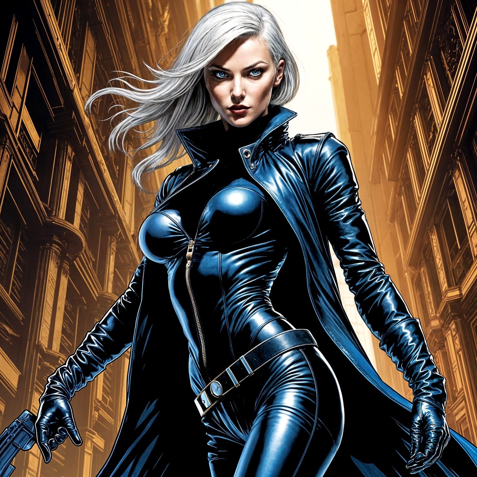 Sultry Military Officer in Tight Blue Leather