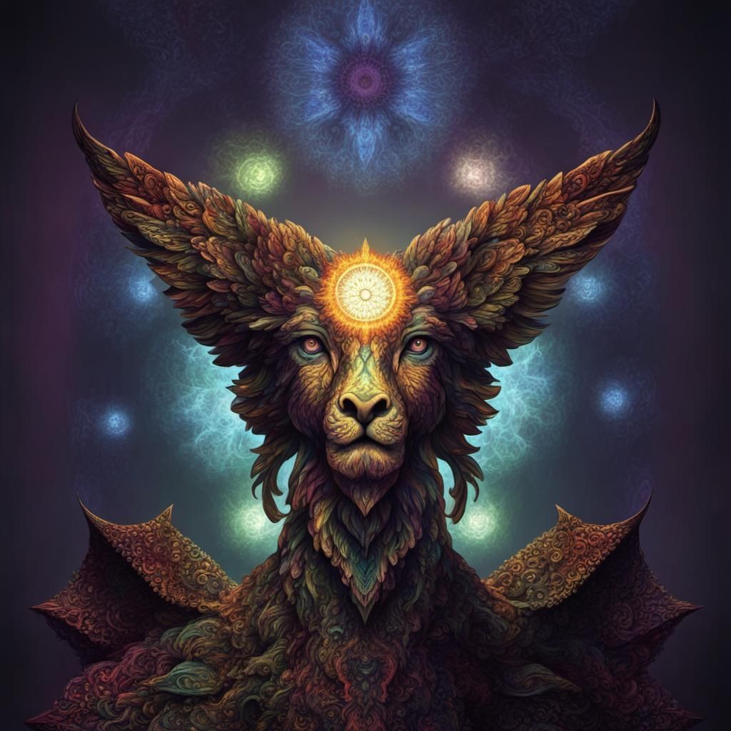 Psychedelic Mandala with Symmetrical Fractal Geometry