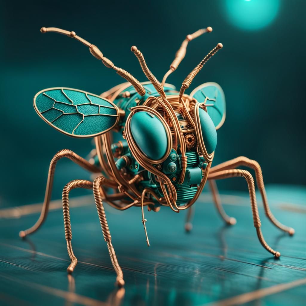 a bug made from metal and copper wire,