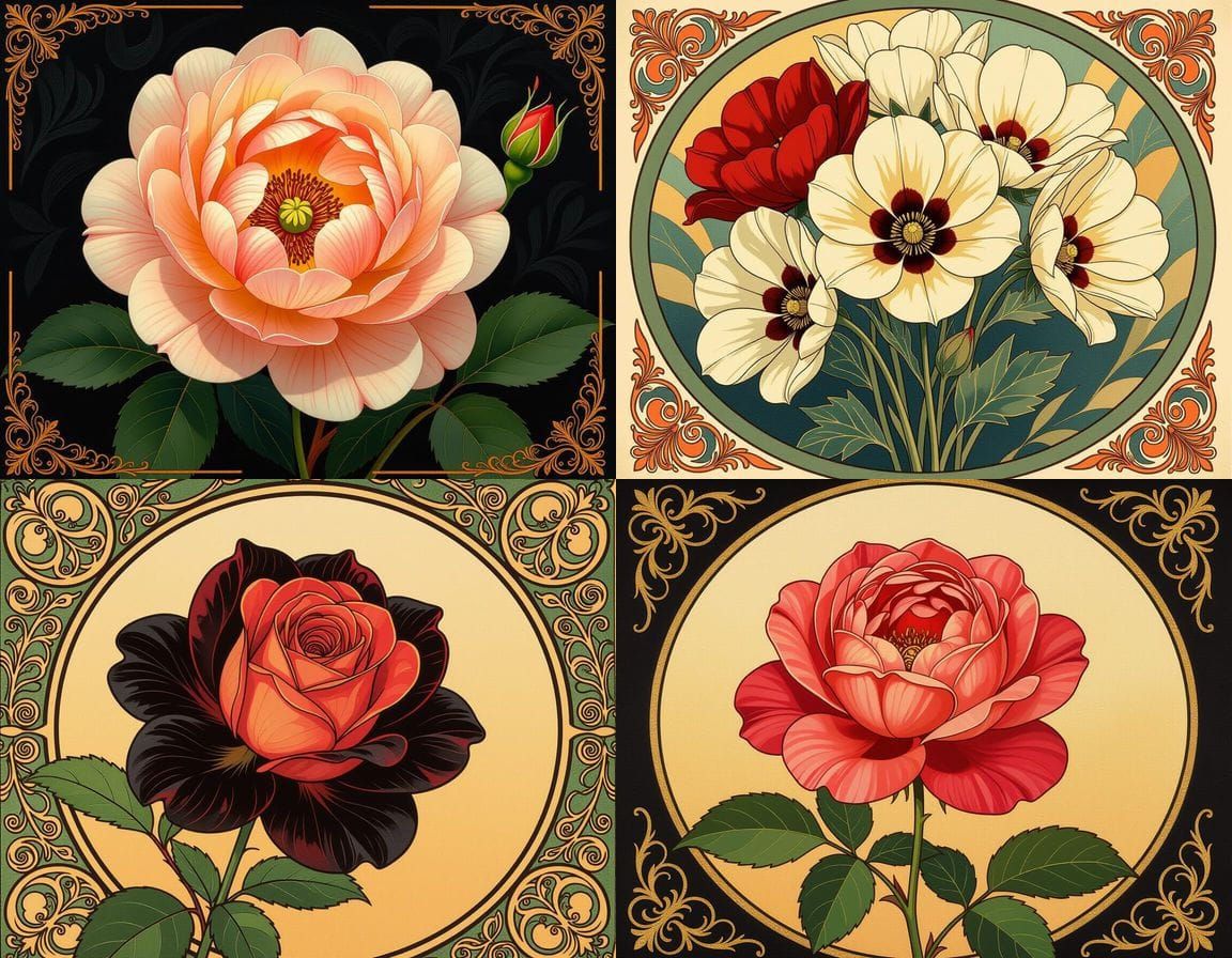 Watercolor Rose with Fiery Petals in Romantic Light