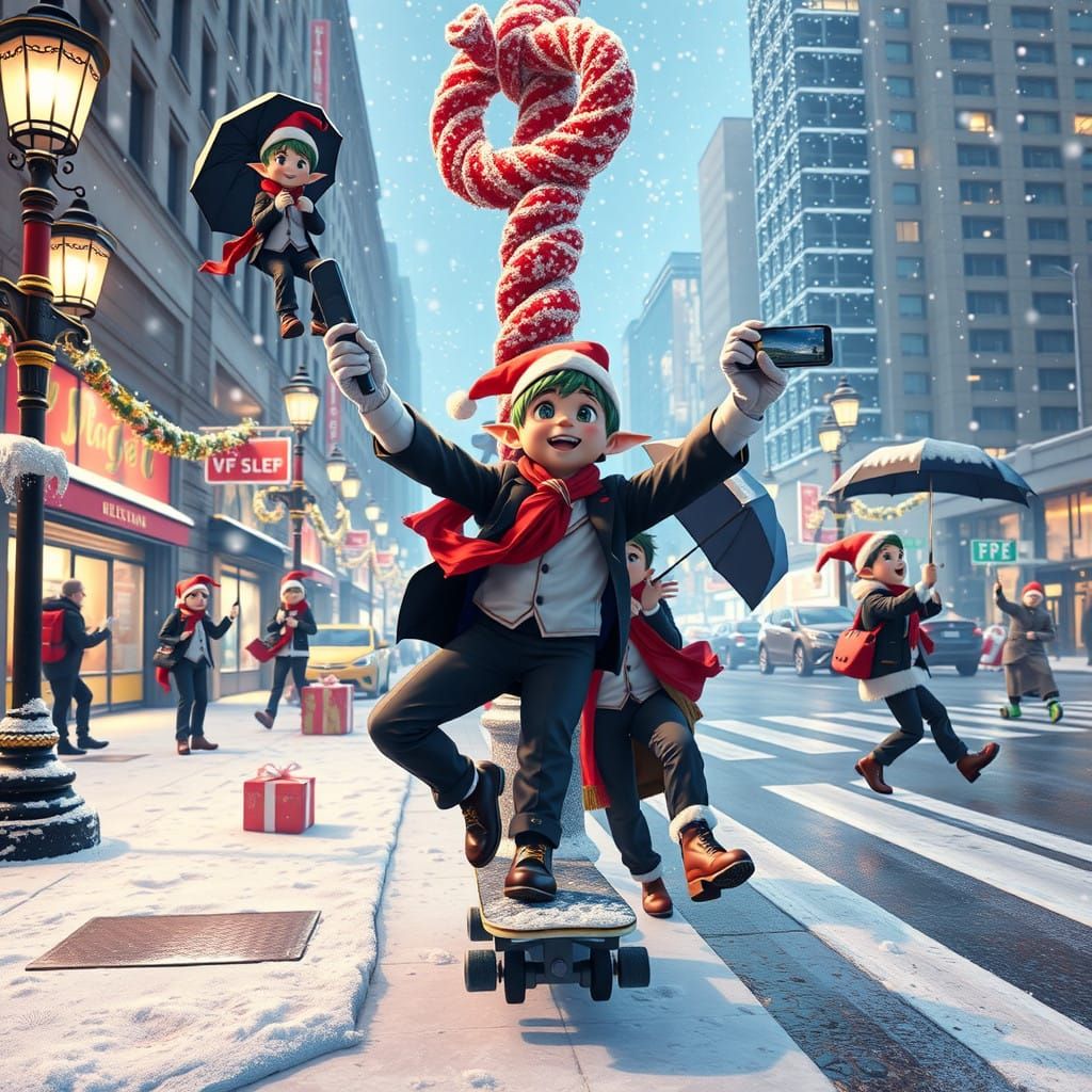 Anime Christmas Chaos in Snowy City Streets