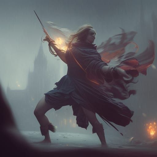 Magician Fighting: Dark Fantasy Concept Art
