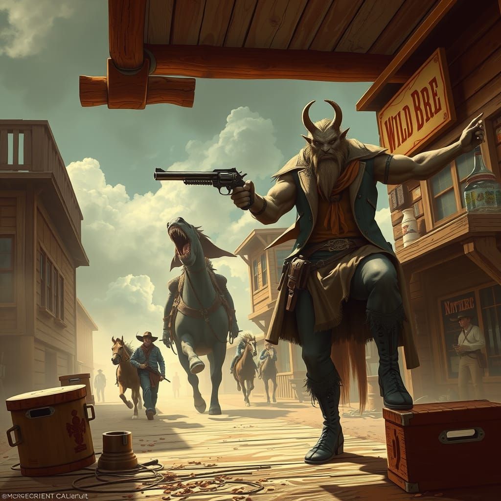 Wild West Theme. Create an image that is pure fantasy but fr...