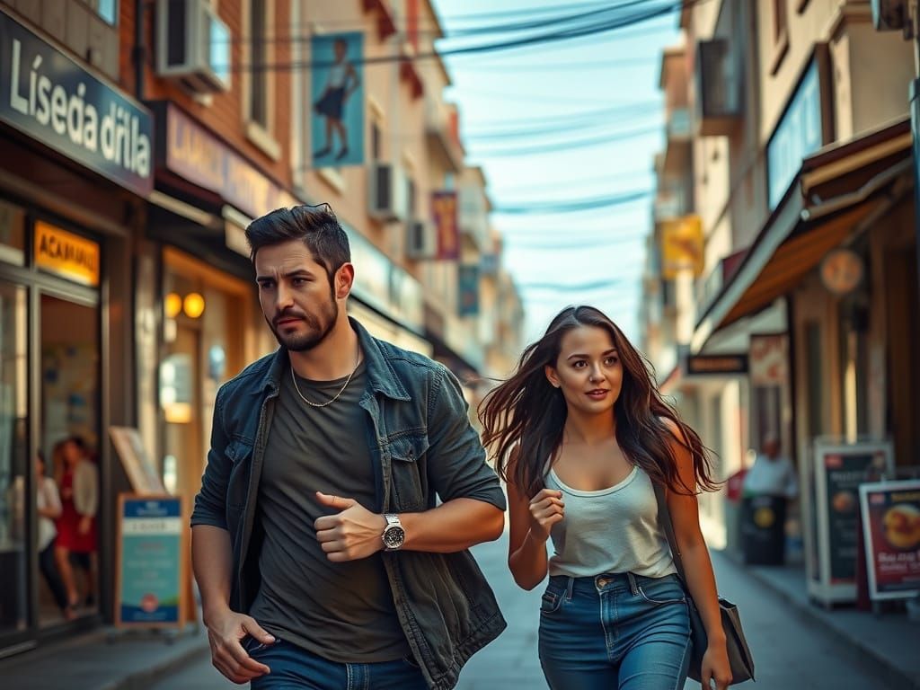 Couple Arguing in Bustling Street Scene
