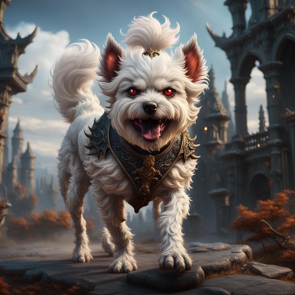Bichon Frise Hellhound Fantasy Concept Art
