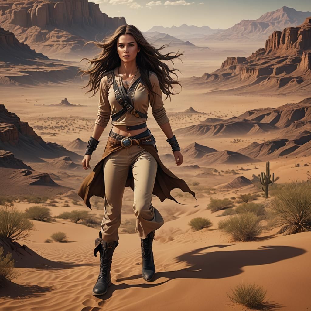 Woman in Desert Landscape, Detailed Matte Painting
