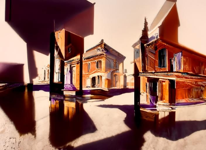 Urban Houses in Radiant Digital Oil Painting