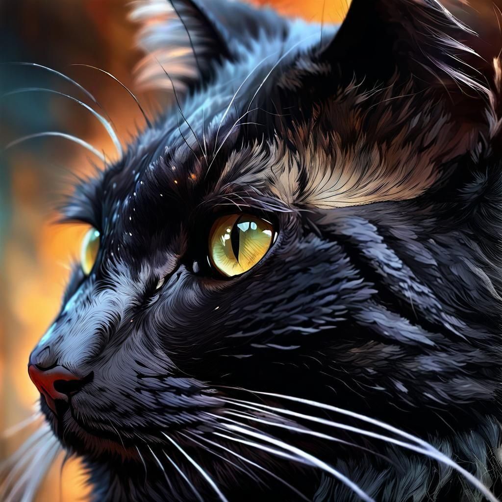 Black Cat Profile: Detailed Fur in God Rays