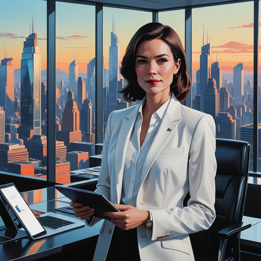 Confident Female Executive in Futuristic Office Setting