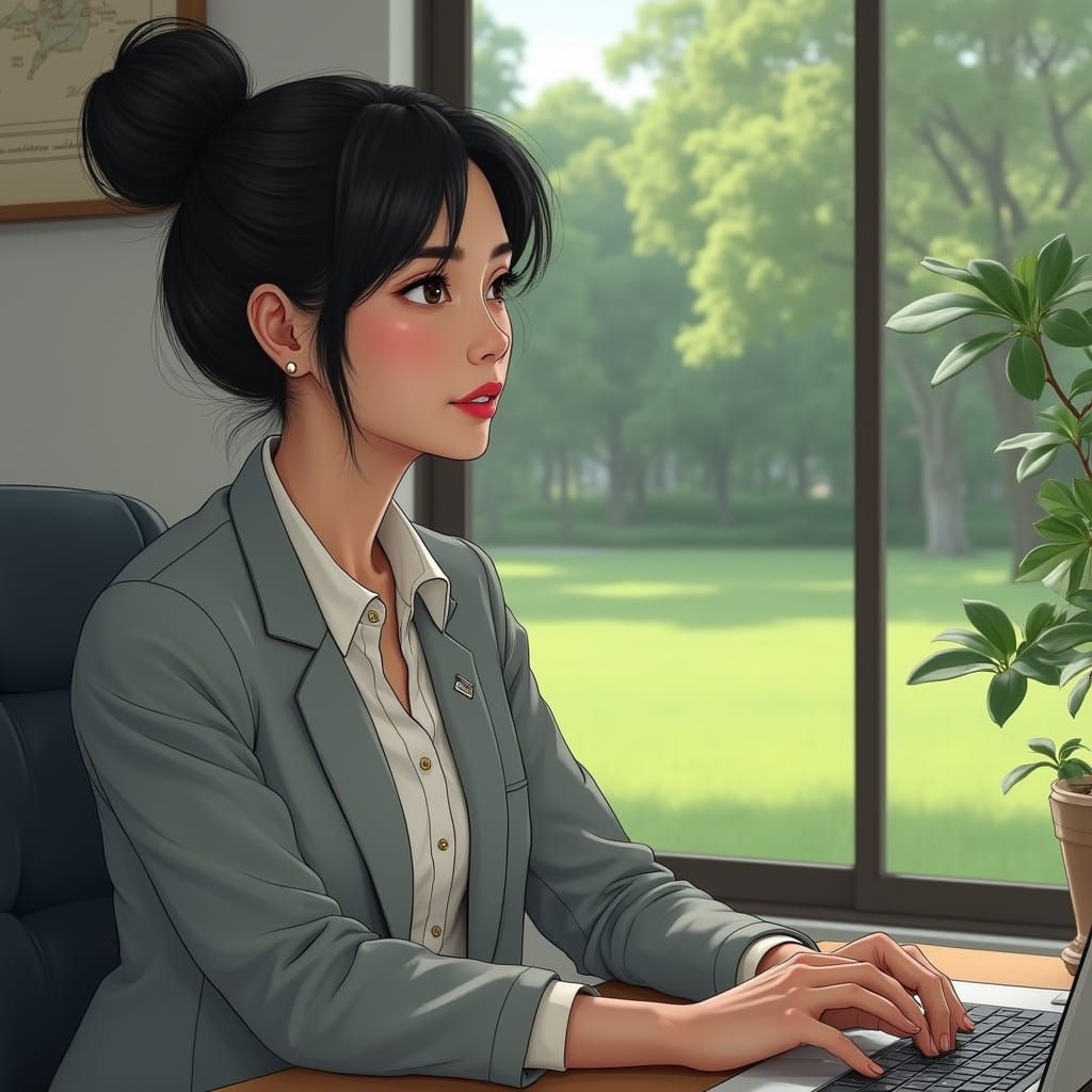 Hyper-Realistic Portrait of a Middle-Aged Asian American Wom...