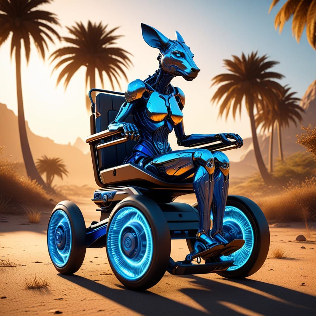 Afrofuturist Boar-Woman Hybrid in Electric Wheelchair