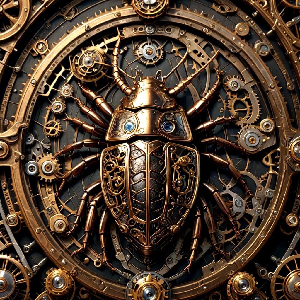 Steampunk Biomechanical Cockroach in Hyperrealistic 3D