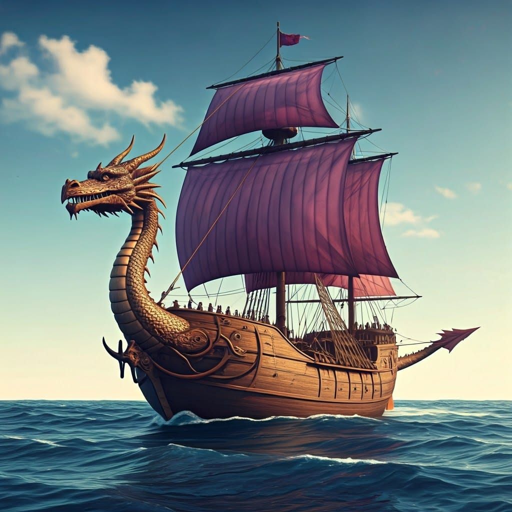 Cyberpunk Fantasy Ship Sails the Turbulent Sea