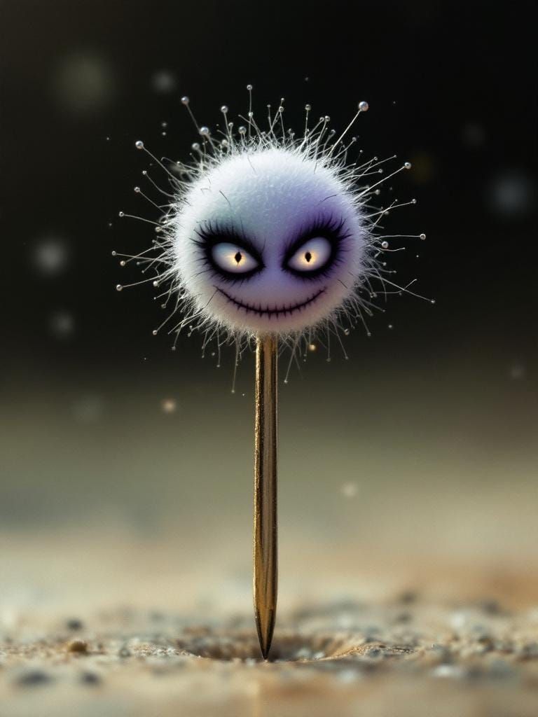 Teeny Tiny Fluffty Ditzy Goth Metic Turning a Grimacing Wink Dancing on the Points on the Curve of a Pin