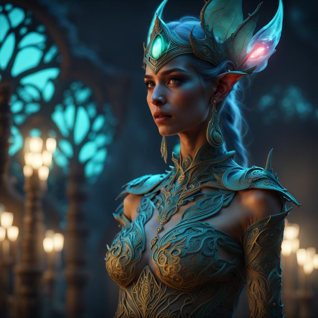 Bioluminescent Elf Woman in Fantasy Concept Art
