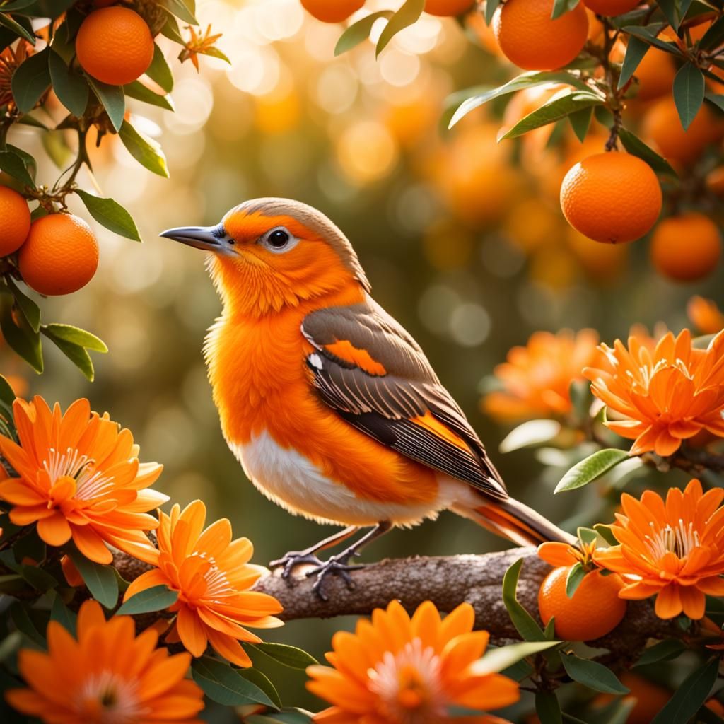 Orange Bird in an Orange Tree: Professional Photography