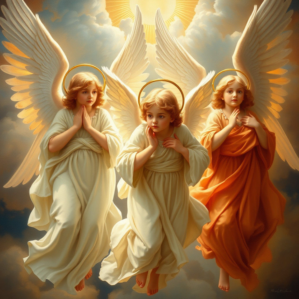 Angelic Fresco: Ethereal Angels in Golden Light