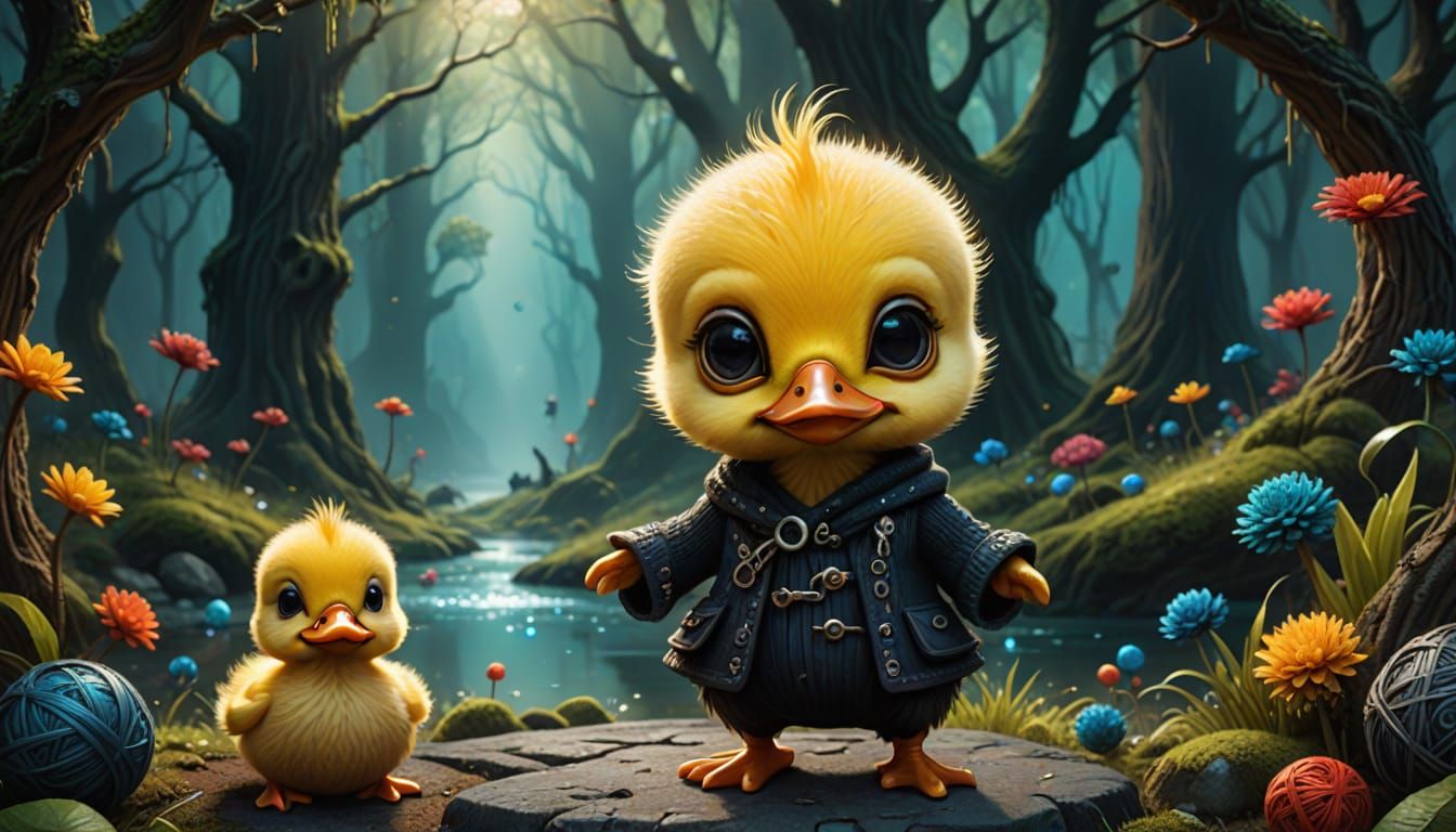 Dancing Duckling with Sad Eyes in Gothic-Punk Style
