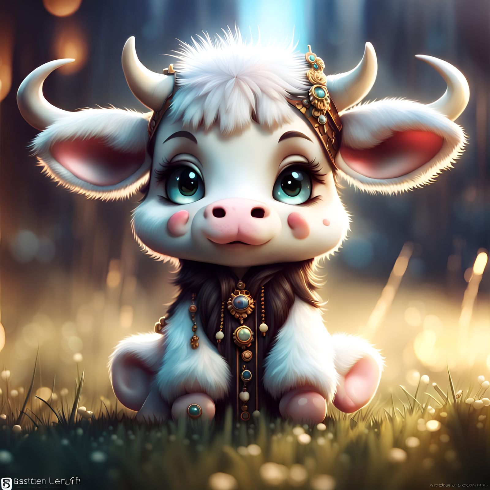 Chibi Furry Cow with Horns, Detailed 3D Render