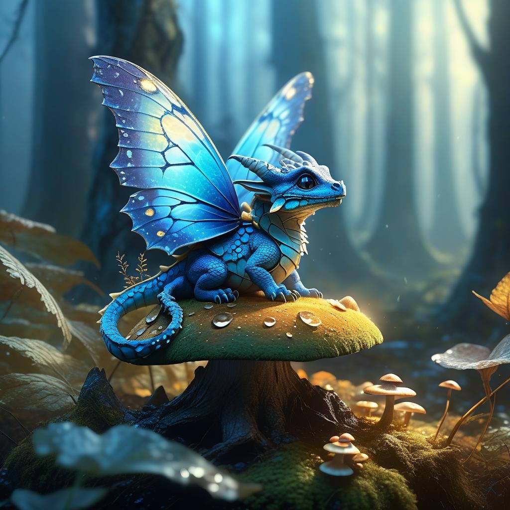 Whimsical Baby Dragon in Enchanted Forest