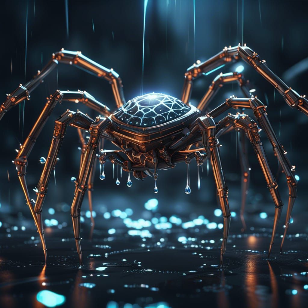 Gothic Glowing Spider in Web with Diamond Water Drops