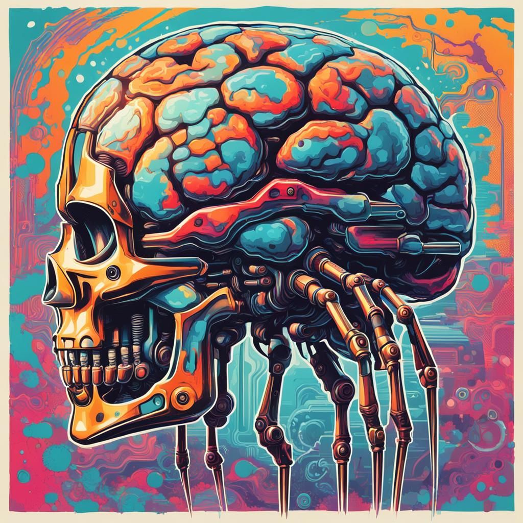 Psychedelic Bio Art: Brain with Robotic Legs