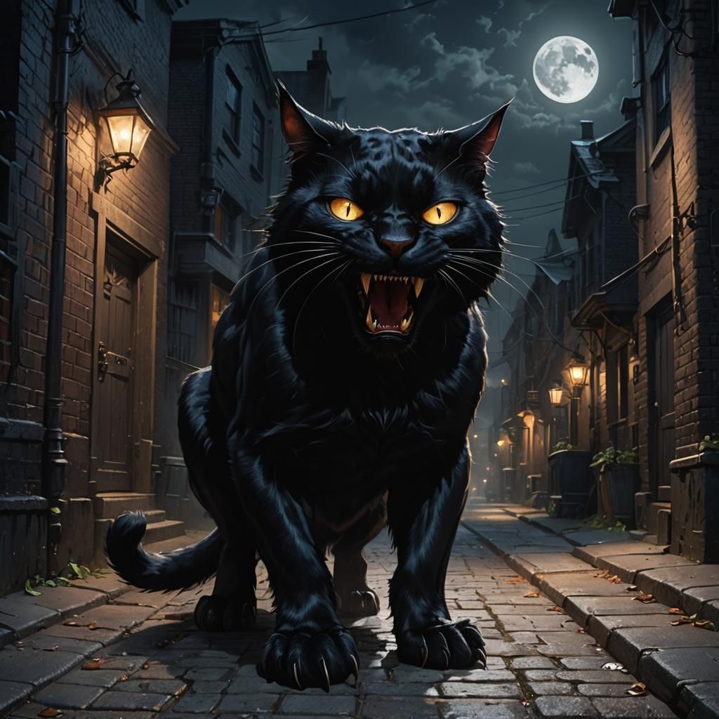 Giant Umbral Cat Stalking the Streets at Night