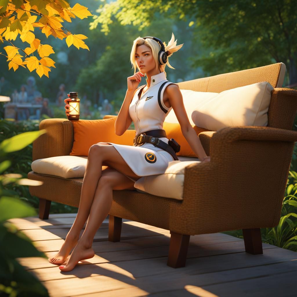 Barefoot Woman on Couch in Sunlight