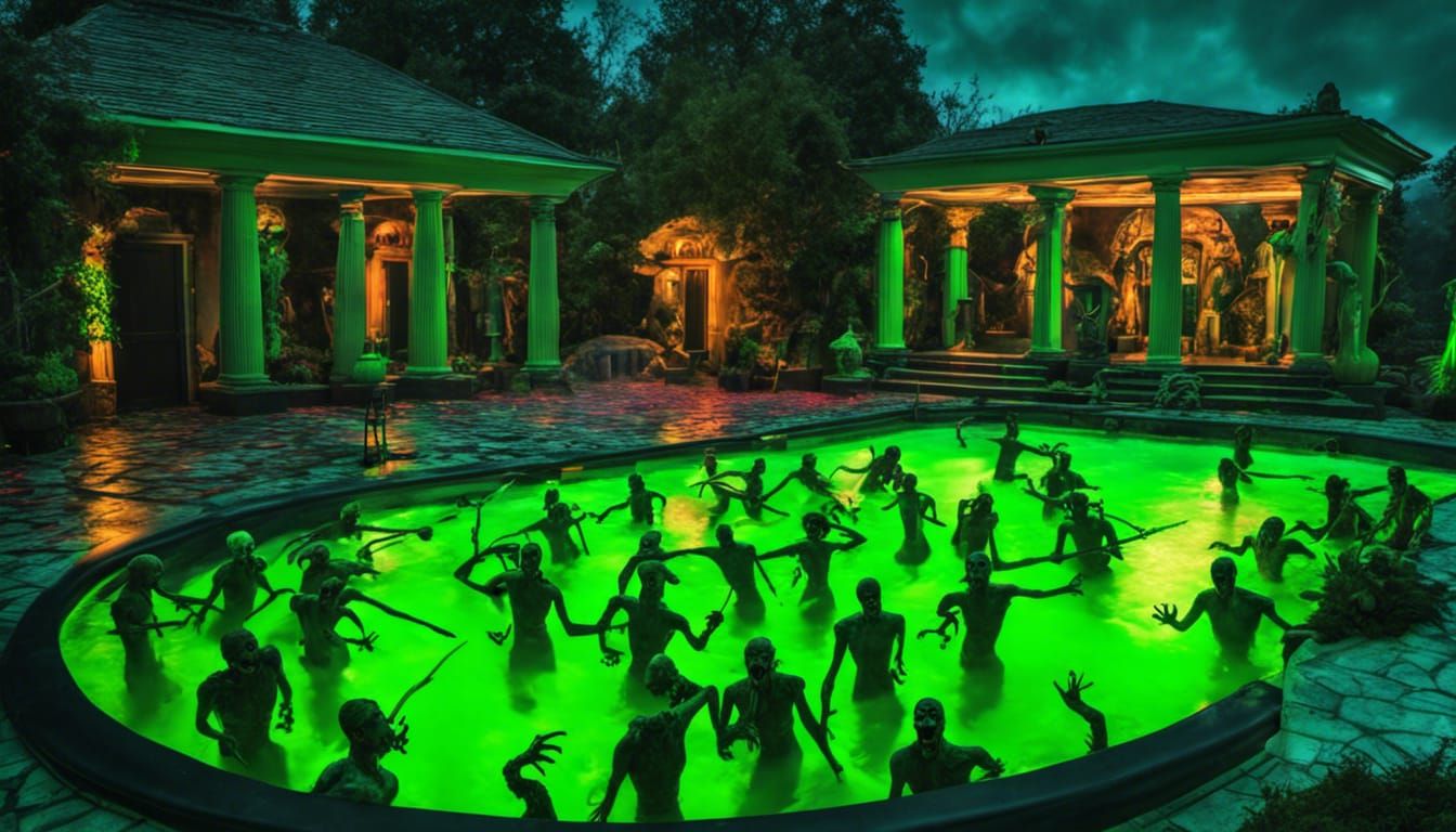Creepy Zombie Halloween Pool Party in Graveyard