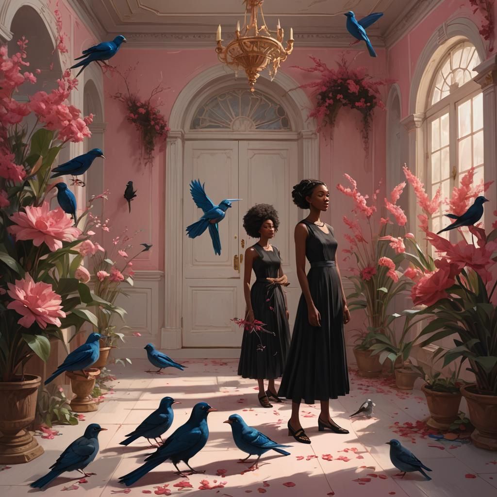 Elegant Portrait of Woman with Bird, Hyper-Realistic Style