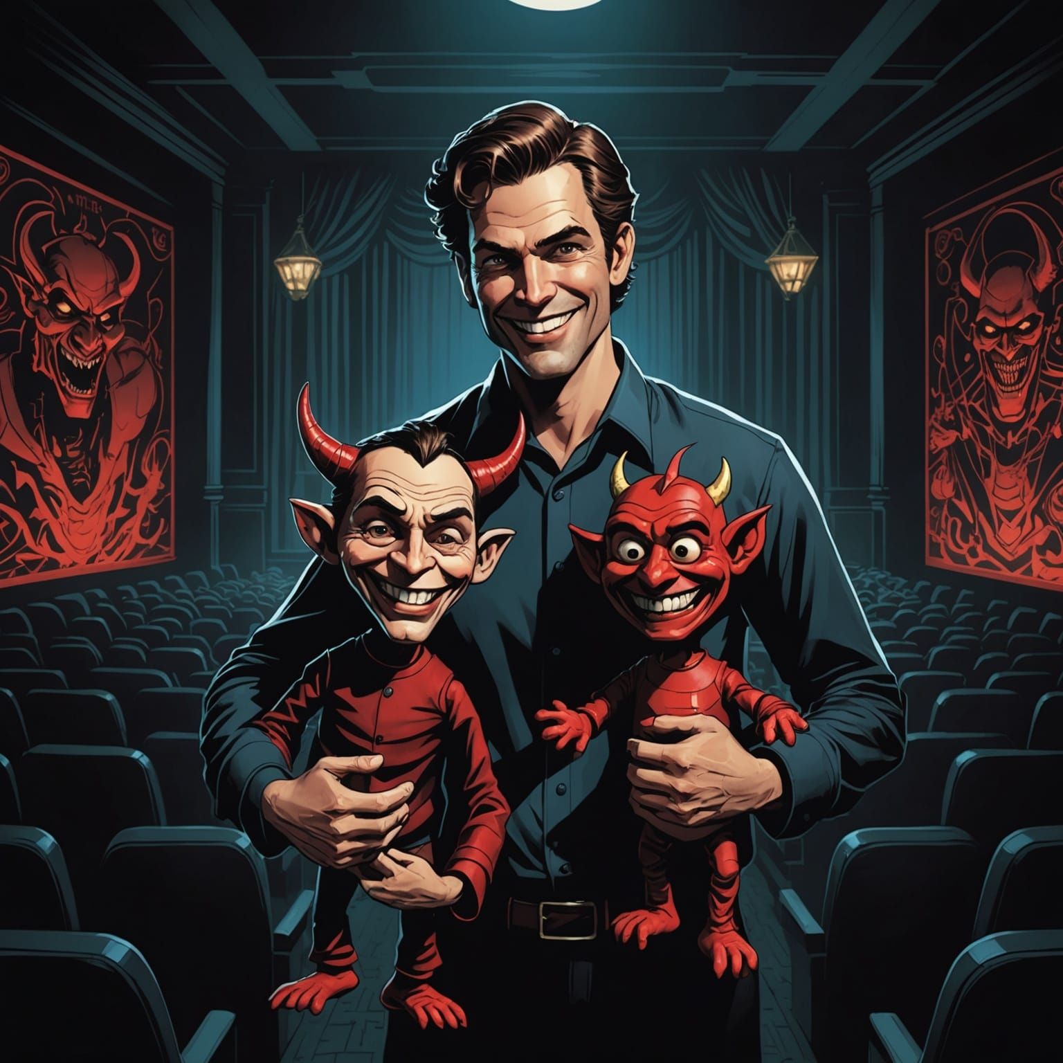 Man with Puppet in Comic Book Style