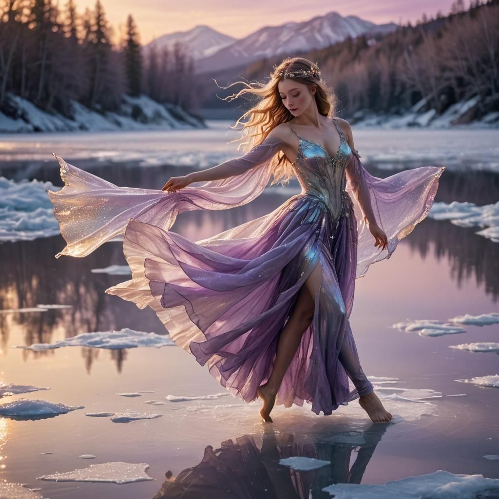 Ethereal Fairy Gliding on Crystalline Lake