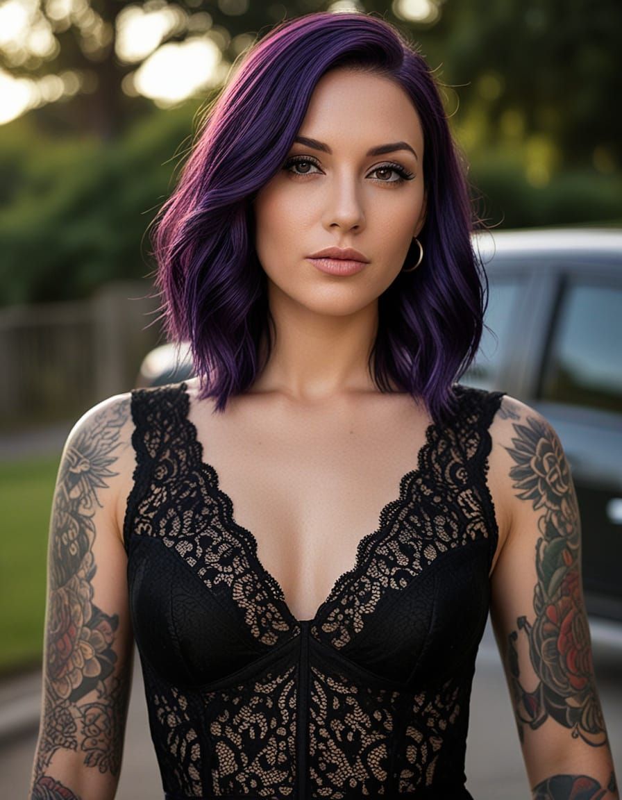Beautiful Woman with Purple Hair: Cinematic Portrait