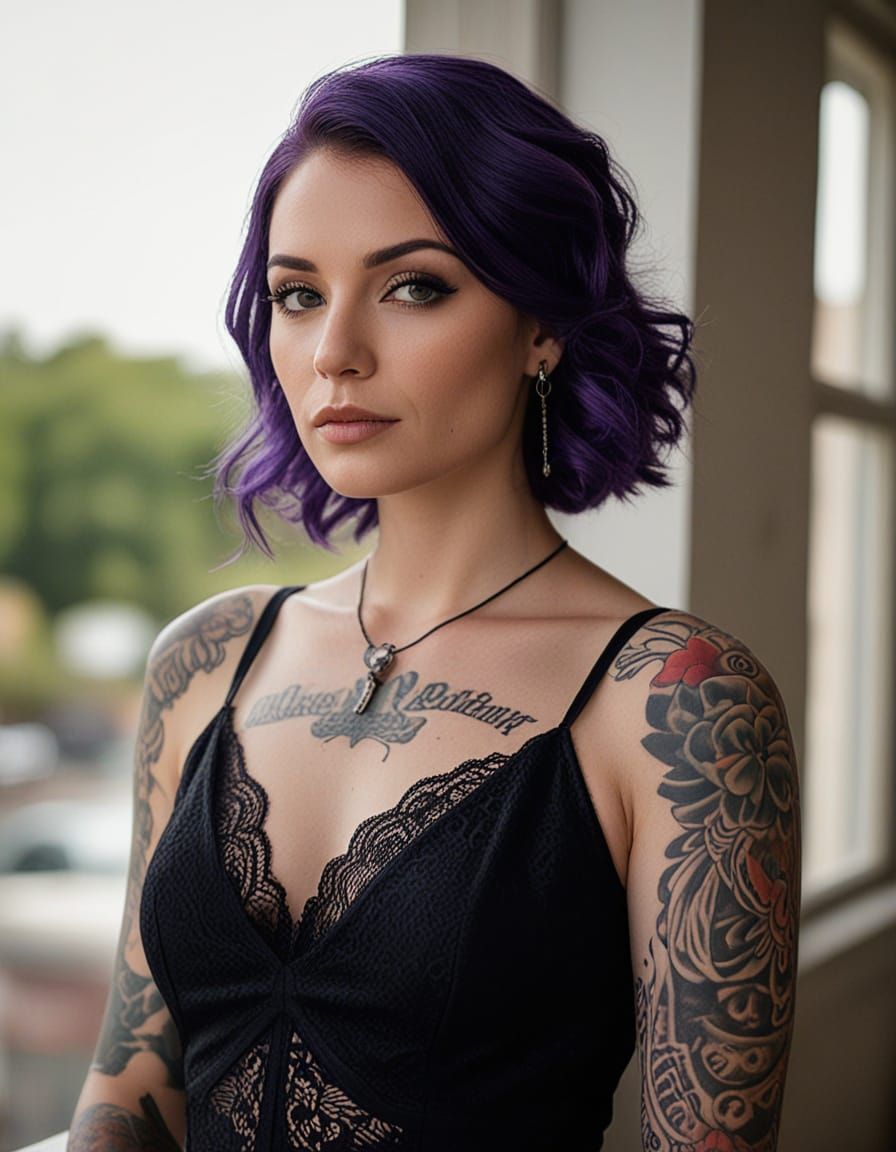 Woman with Purple Hair in Cinematic Style