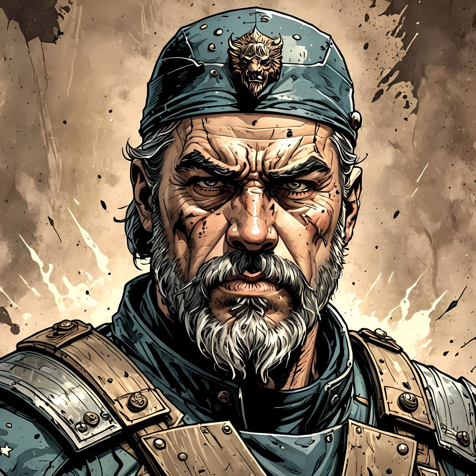 Stoic General Portrait in Expressive Comic Book Art