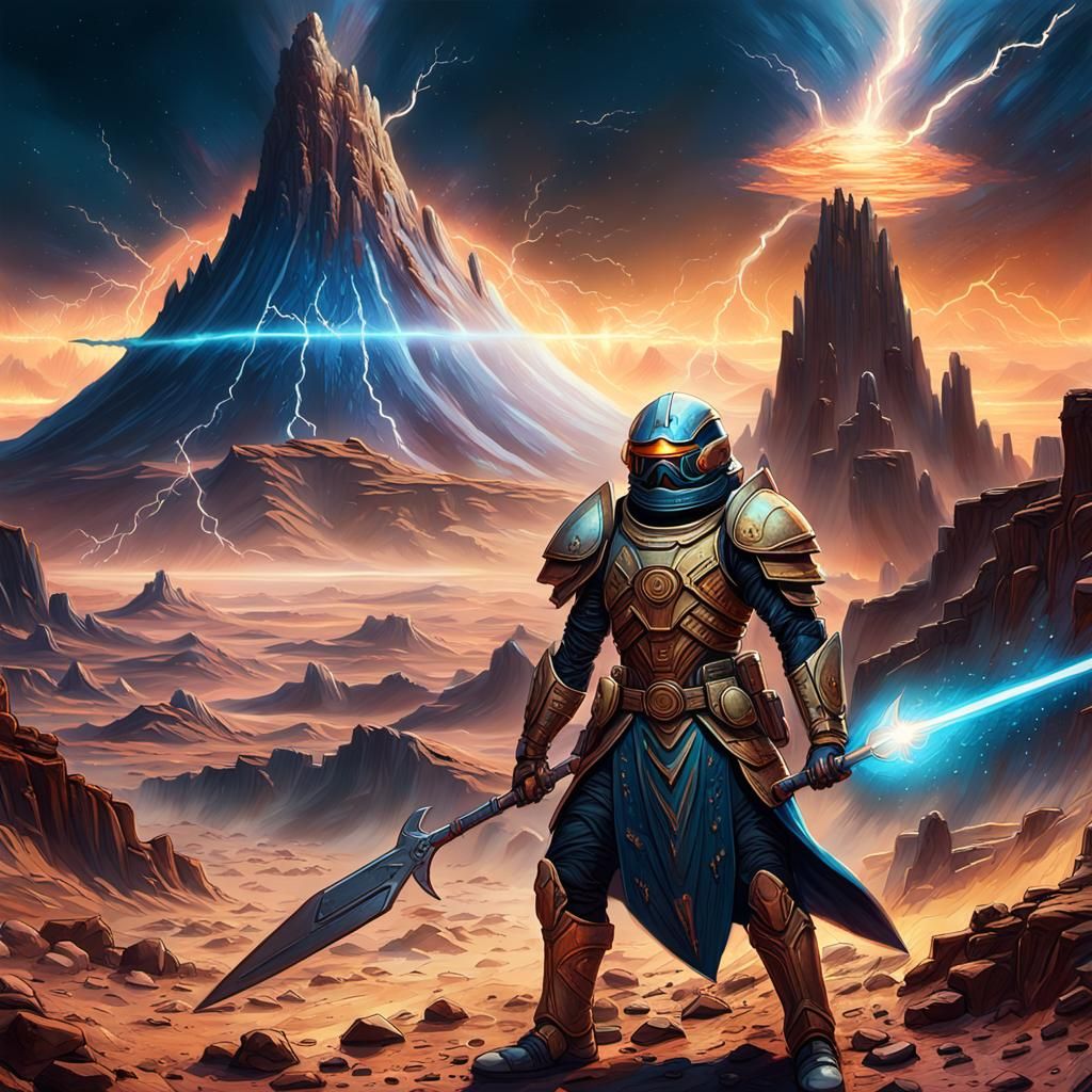 Warrior Wields Lightning Swords on Mars in Fantasy Art