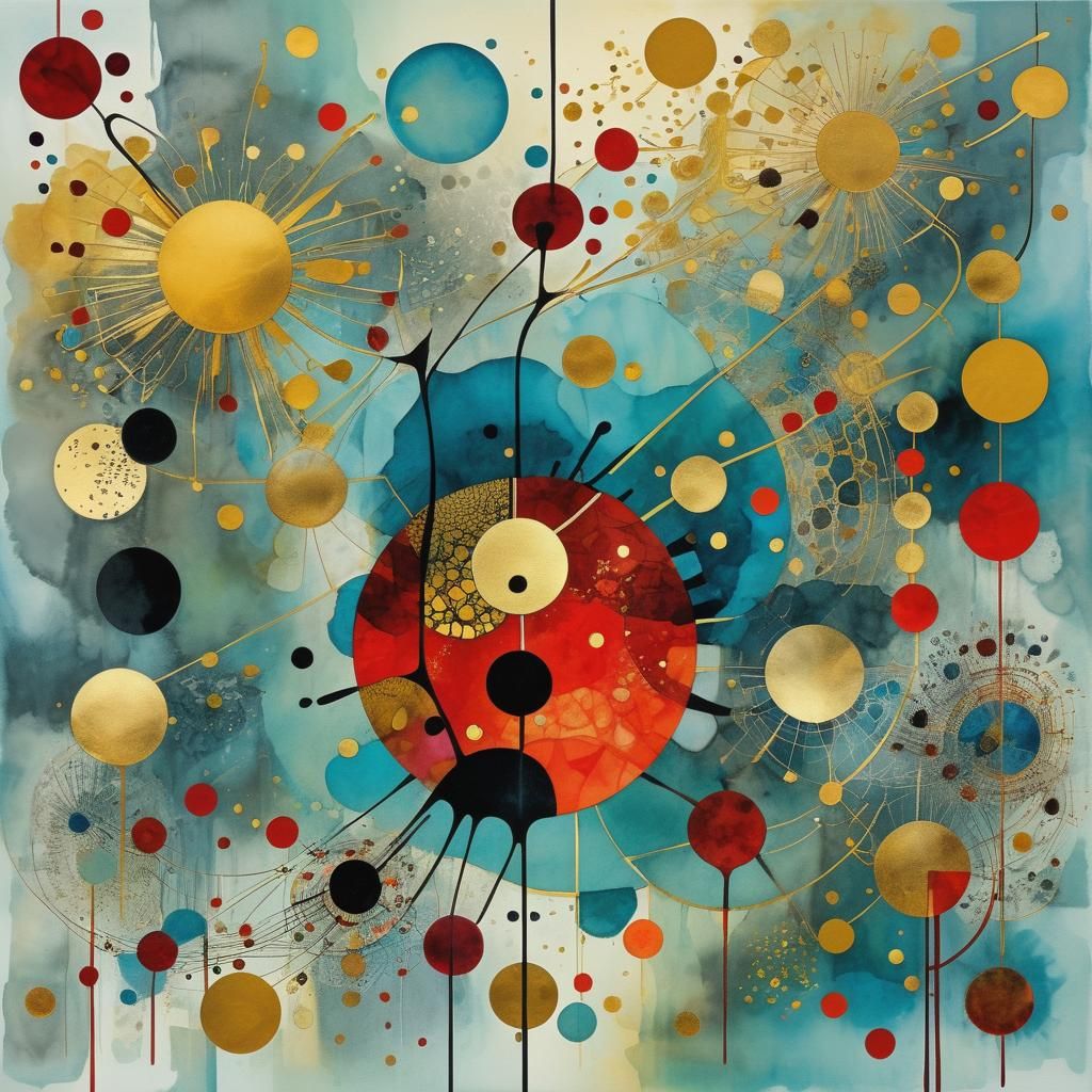 Psychedelic Ink Art with Gold and Silver Splashes