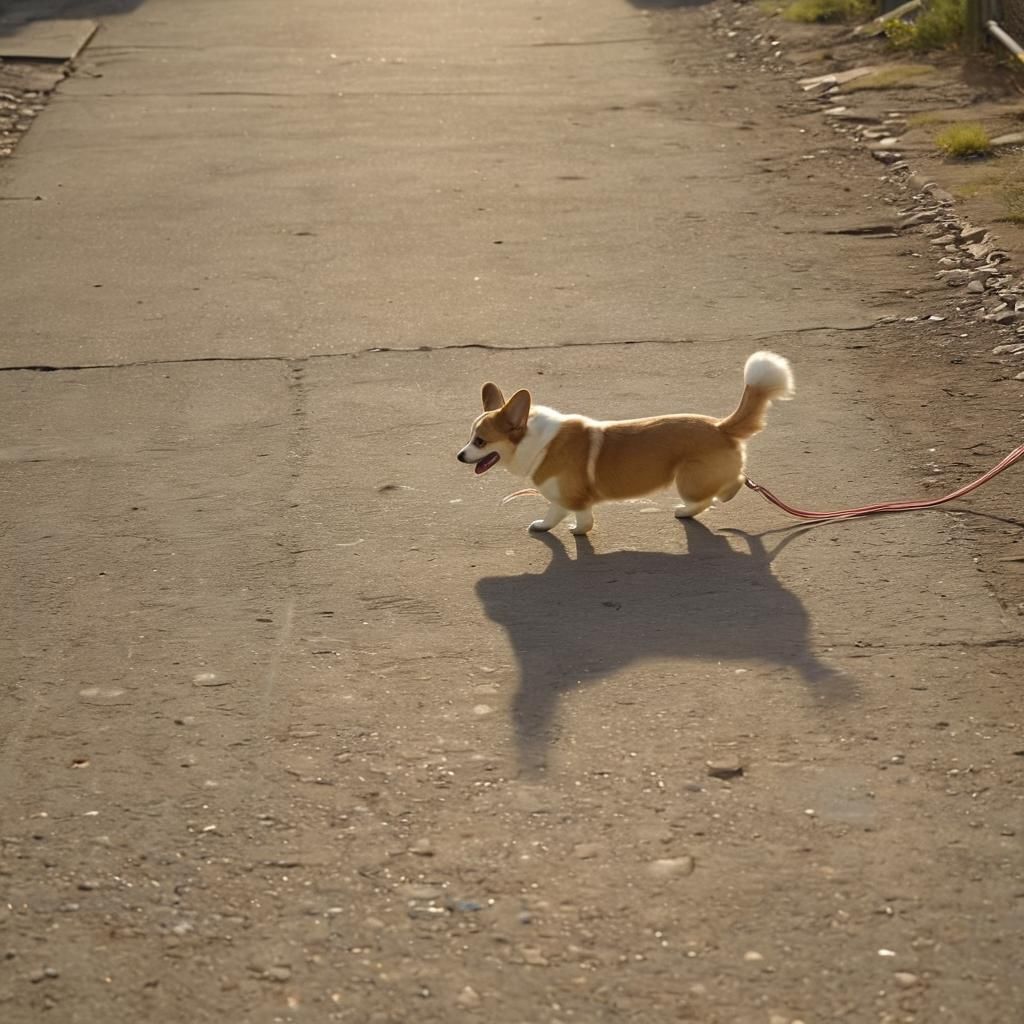 Corgi Jumping Rope in Golden Hour Sunlight