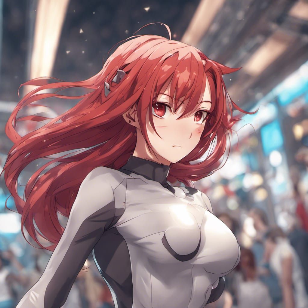Red-Haired Woman in Anime Style Outfit