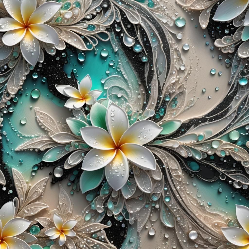 Opalescent Fractal Lace Sunset with Dew Drops