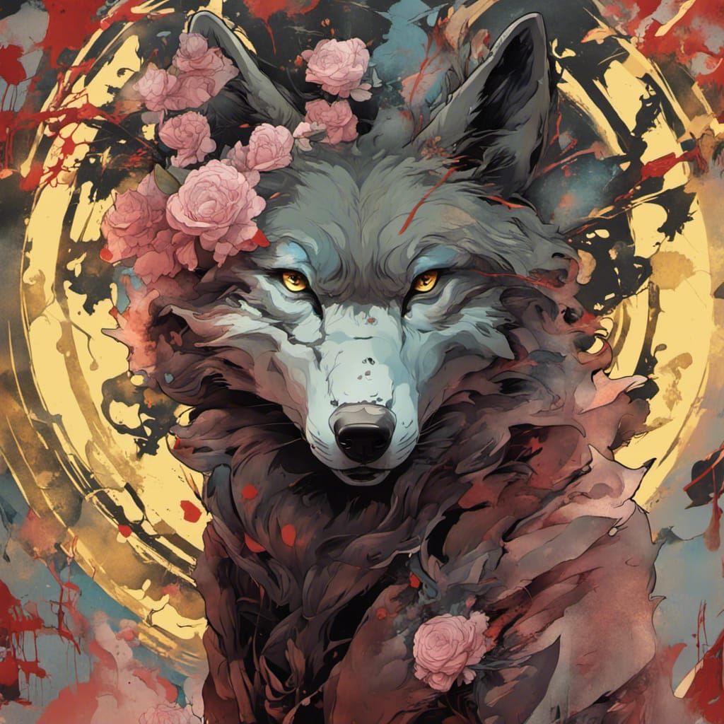 Asian Wolf Yokai Graffiti Art