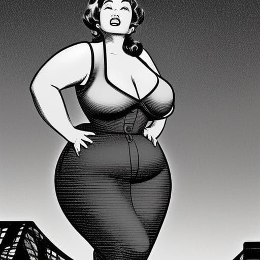 Retro Pin-Up Giantess in Comic Book Style