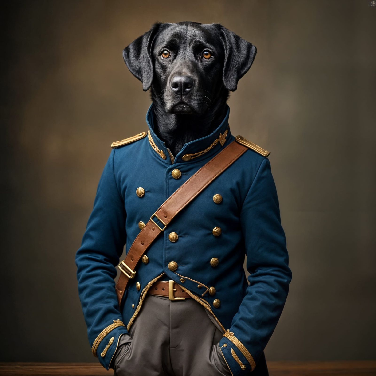 Black Labrador in Civil War Union Uniform Portrait