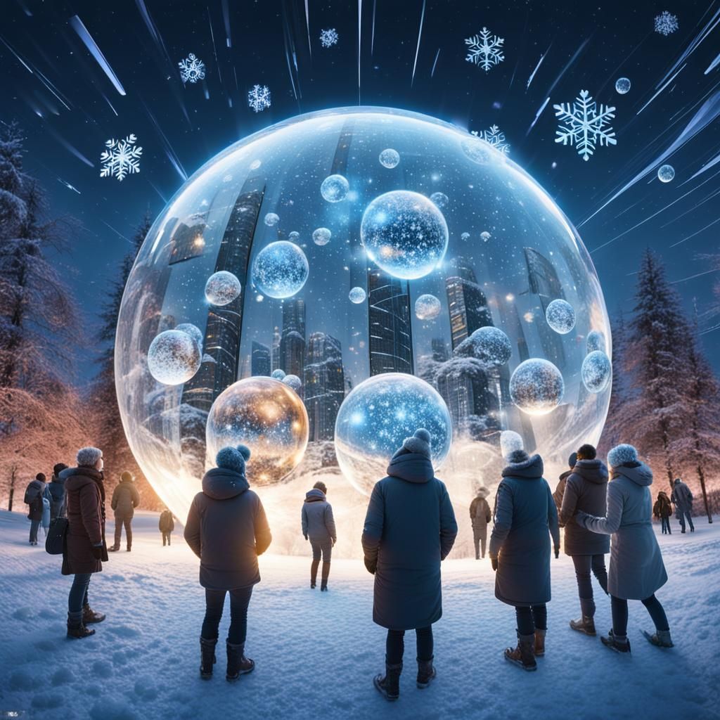 Futuristic Martian Sphere Station in Winter, Anime Style