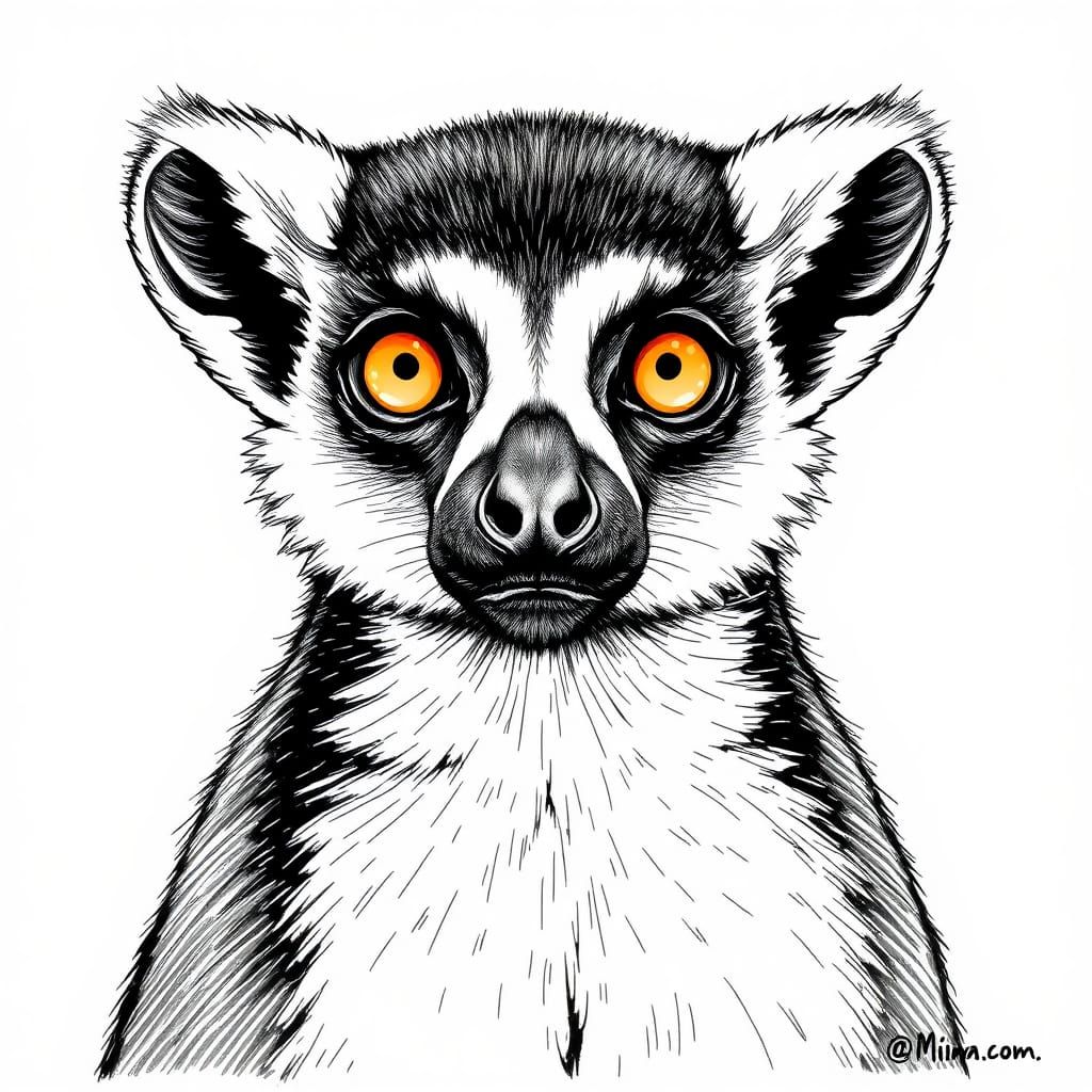 Ink Drawing of a Lemur
