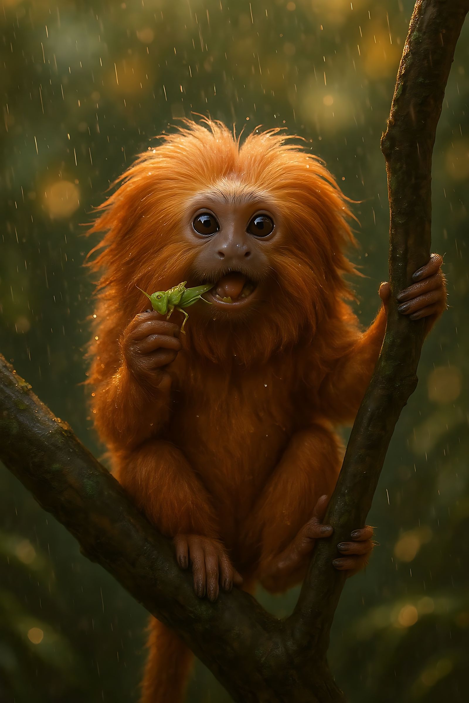 Golden Lion Tamarin with Grasshopper Snack