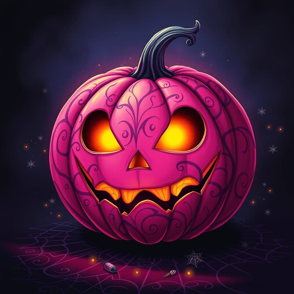 Vibrant Jack-O-Lantern in Burton-esque Style